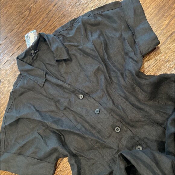 NWT Madewell Sz M Pleated Midi Shirtdress 100% Linen Black Short Sleeve NU580 - Picture 6 of 13